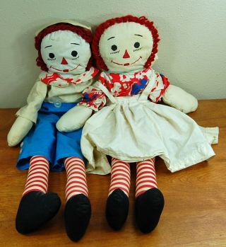 Vintage Large 28 " Handmade Raggedy Ann And Andy Dolls