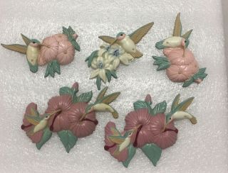 Vintage Burwood Wall Plaques Home Interiors Gifts Humming Birds 5 Pc Set