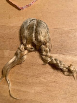Old Blonde Wig For Antique Doll - Unknown Fibers,  Braids