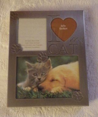I Love My Cat Picture Frame Silver Color Holds 5 " X 7 " Photo