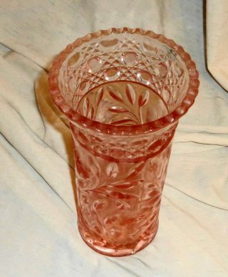 Fabulous Vintage Cut Glass Crystal Pink Vase Flowers 10 1/2 