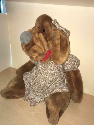 Vintage Wrinkles By Ganz Bros 18 " Full Body Hand Puppet Brown Girl Dog W Dress