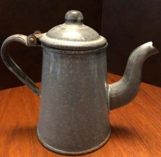 Antique Gray Graniteware Enamelware Coffee Pot Pitcher 5 - 1/2” Miniature Doll