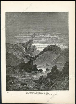 1883 Giant Sea Monster Paradise Lost Gustav Dore Antique Print