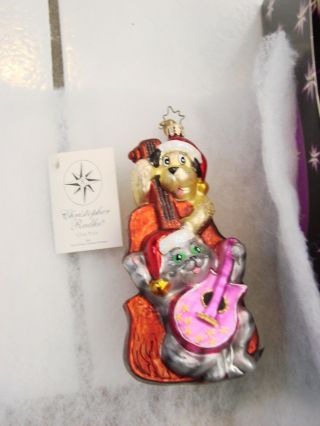Christopher Radko Cool Yule Xmas Ornament Cat And Dog Playing Music