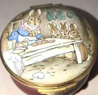 English Enamel Trinket Box 62 Crummels F Warne Mrs Rabbit At Table