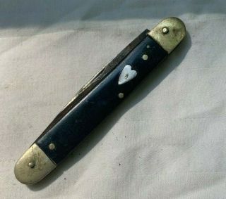 Antique Two Blade With Silver Heart Pocket Knife