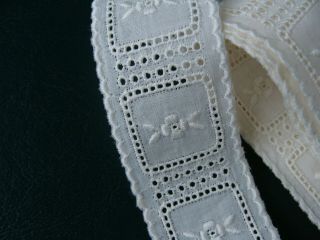 Antique Embroidered White Work Cotton Lace Insertion Trim Doll Dress