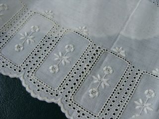 Antique Embroidered White Work Cotton Lace Trim Scalloped Edge Doll Dress