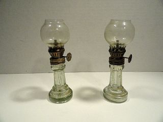 Vintage Miniature Column Oil Lamp Hong Kong Set Of Two