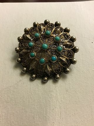 Antique Vintage Sterling 800 Silver Filigree Flower Pin Brooch