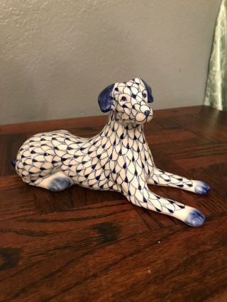 Sweet Andrea By Sadek Blue And White Porcelain Dog Retriever Made In Thailand
