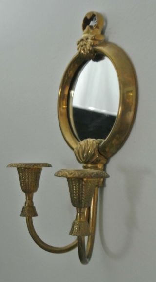 Vintage Brass Mirror With Candle Holder,  Wall Mount Hand Crafted Imports 2