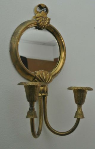 Vintage Brass Mirror With Candle Holder,  Wall Mount Hand Crafted Imports 3