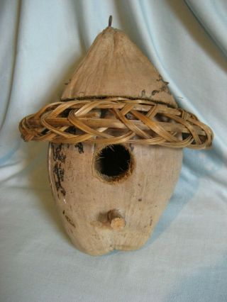 Primitive Birdhouse Hand Made From Coconut Shell
