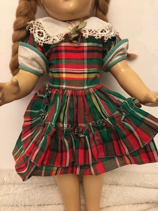 Vintage Dress For 16” Compo Or Hard Plastic Doll Green Red Plaid