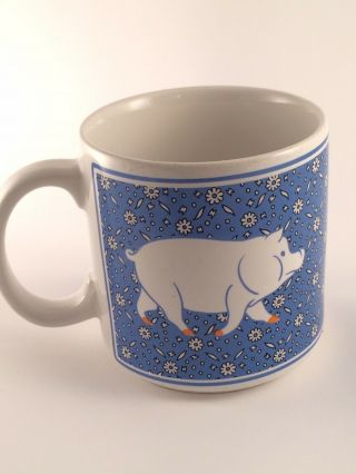 Retro Country Pig Coffee Mug Jsny Blue Floral