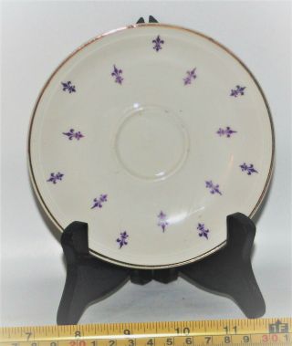 Karlskrona Set/3 Saucer Fleur De Lis Antique Sweden Purple Gold Trim Porcelain