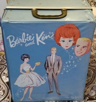 Vintage Barbie And Ken Doll Carrying Case Trunk Storage 1964 Mattel Light Blue