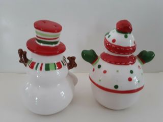 BELLA CASA By GANZ Snowman Couple With Tray Salt And Pepper Shakers 5