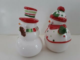 BELLA CASA By GANZ Snowman Couple With Tray Salt And Pepper Shakers 6
