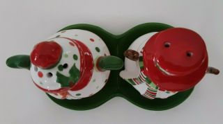 BELLA CASA By GANZ Snowman Couple With Tray Salt And Pepper Shakers 8