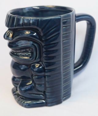Vintage Pottery Dark Blue Tiki God Coffee Mug