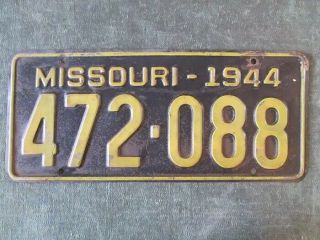 Antique 1944 Missouri License Plate 472 - 088 Yom Tag Wwii Era Dodge Ford Chevy