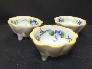 Antique Eapg Early American Pattern Glass,  3 Salt China Cellars,  3 Legs