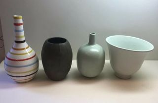 Jonathan Adler 4 Retro Vases (incl.  Celadon Green,  Stripes) Ceramic