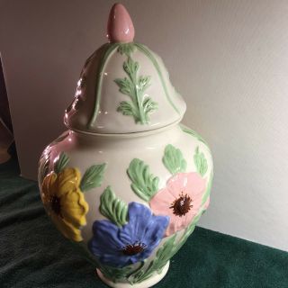 Vintage Handcrafted Ginger Jar With Floral Design