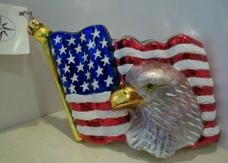2002 Christopher Radko Blown Glass Ornament Bold And Brave Eagle Flag W/tag Euc