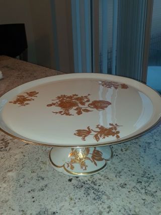 Antique Limoges Cake Stand With Pedestal,  Gold Trimming - Sz 12 " France Euc