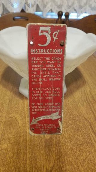Antique 5 Cent Candy Bar Machine Instructions Aluminum Plate