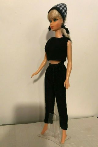 1960s MOD Barbie Clone 3 pc Outfit - Black TOP,  PANTS,  B&W Checked HEAD SCARF 3