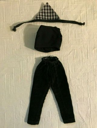 1960s MOD Barbie Clone 3 pc Outfit - Black TOP,  PANTS,  B&W Checked HEAD SCARF 5