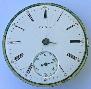 18s - Antique 1906 Elgin Hand Winding Pocket Watch Movement W Seconds Register