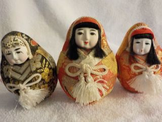 Set Of 3 Hand Painted Face Asian Lady Egg Doll Figurines Fabric Covered