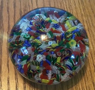 Hand Blown Glass Paperweight Clear And Like Millefiori