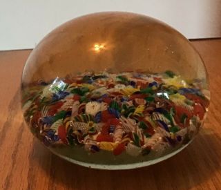 Hand Blown Glass Paperweight Clear And Like Millefiori 3