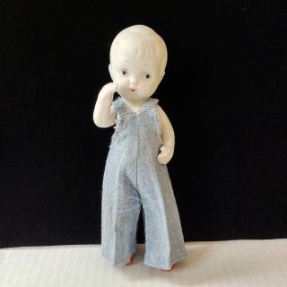 Vintage Bisque Boy Doll 6 - 1/2 Inches Jointed Arms And Legs