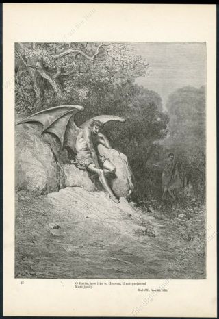 1883 Satan Milton Paradise Lost Book Ix Scene Gustave Dore Antique Print