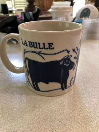 Vintage Taylor & Ng La Vache La Bulle Cow Bull Cobalt Blue Coffee Mug 1978 Japan