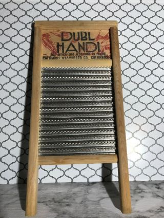 Dubl Handi Wooden Wash Board,  8.  5 " X 18 " Columbus Washboard Co