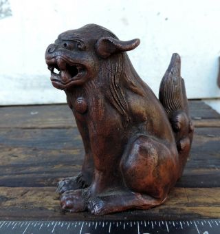 Dog Of Fo Red Clay Antique Statue