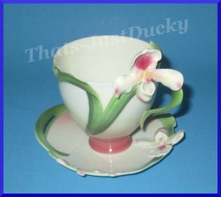 Franz Slipper Orchid Design Cup Saucer Set Fz00276 With Box Tea Cup