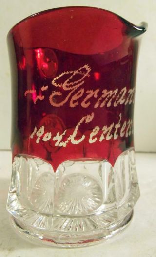 Antique 1904 Germantown (ohio) Centennial Eapg Ruby Flashed Souvenir Creamer