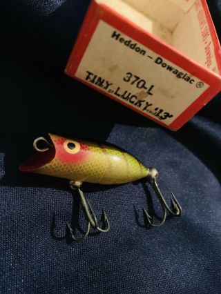Vintage Heddon Tiny Lucky 13 In Its Correct Box,  No Lid On The Box Old Lure