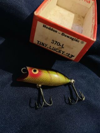 Vintage Heddon Tiny Lucky 13 IN ITS CORRECT BOX,  No Lid On The Box Old Lure 4