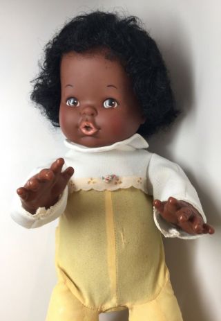 Vintage 1976 Ideal African American Wake Up Thumbelina Doll 18”